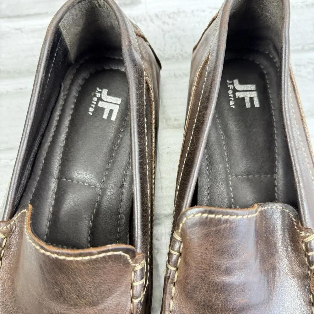 JF J Ferrar Men's Size 11 Brown Leather Slip On Moc Driving Loafer Shoes